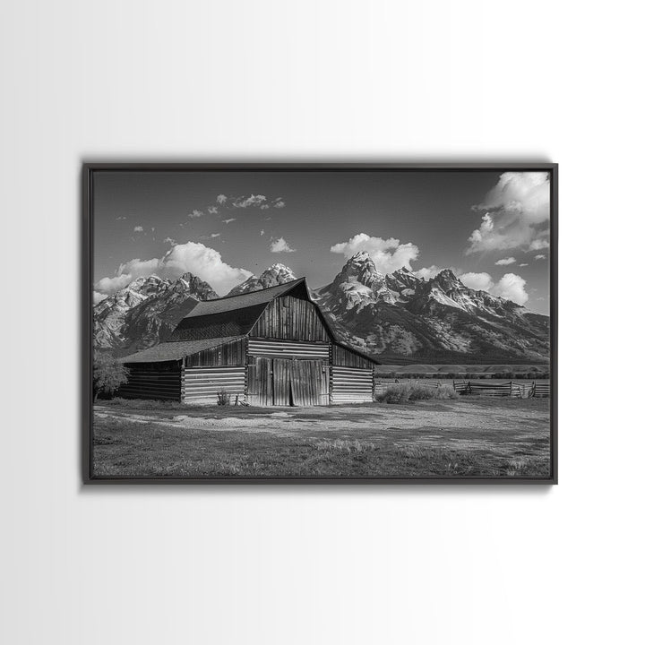 Old Barn Wall Art, Framed Canvas Print or Metal Art, Rustic Homestead Framed Canvas Art, Vintage Old Barn Black and White Wall Art