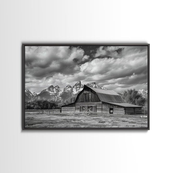 Old Barn Wall Art, Framed Canvas Print or Metal Art, Rustic Homestead Framed Canvas Art, Vintage Old Barn Black and White Wall Art