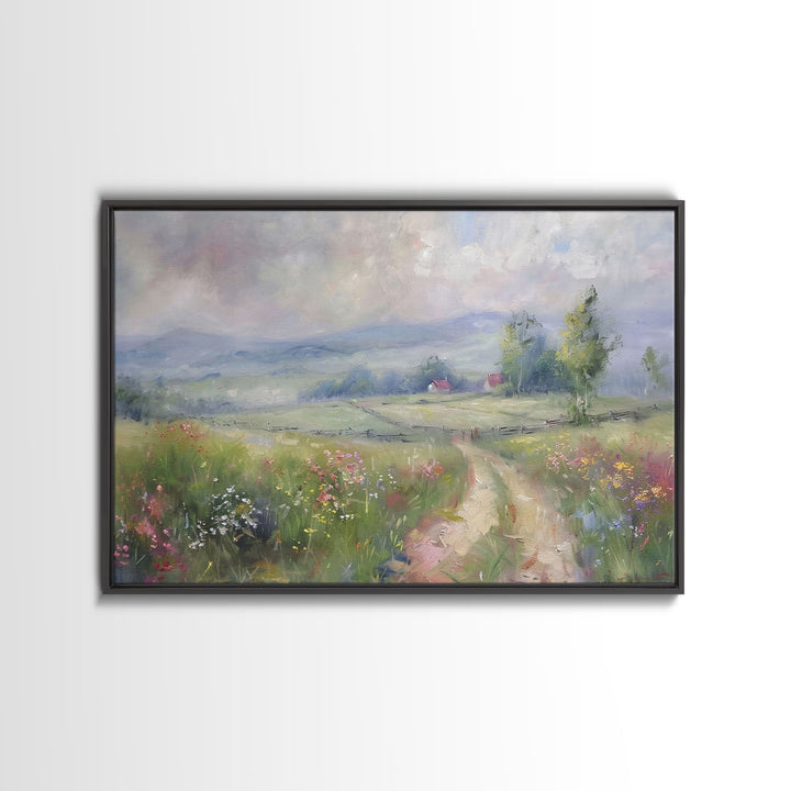 Farmhouse Landscape Painting Canvas Print, Wood Frame Art, Wall Art, Large Print, Home Decor, Landscape Painting, Colorful Boho Decor