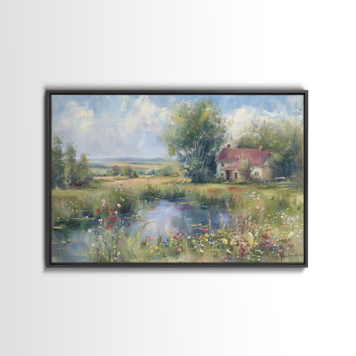 Cottagecore Farmhouse Print, Framed Wall Art, Wood Frame Art, Metal Print, Wall Art, Large Art, Landscape Painting, Country Decor