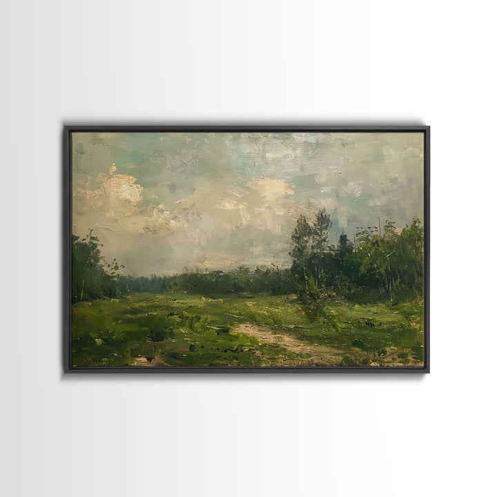 NuevArt Vintage Rustic Countryside Painting Framed Canvas Print | Moody Decor | Cottagecore Wall Art | Cottage Core | Farmhouse Decor