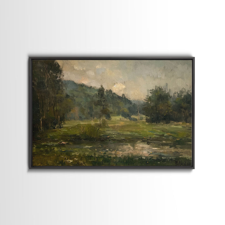 Slightly Scorched Vintage Farmhouse / Countryside Landscape Art Print | Moody Painting | Wall Art | Large Print | Minimalist Decor