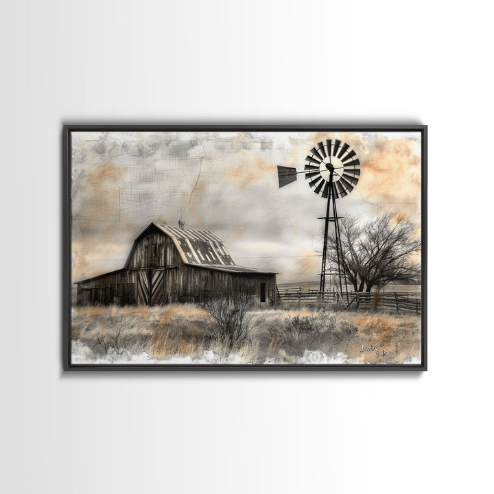 Farmhouse Barn Wall Art Canvas Print Painting Metal Art Vintage Decor Country Art Wood Frame Art Rustic Primitive Art Old Barn Painting
