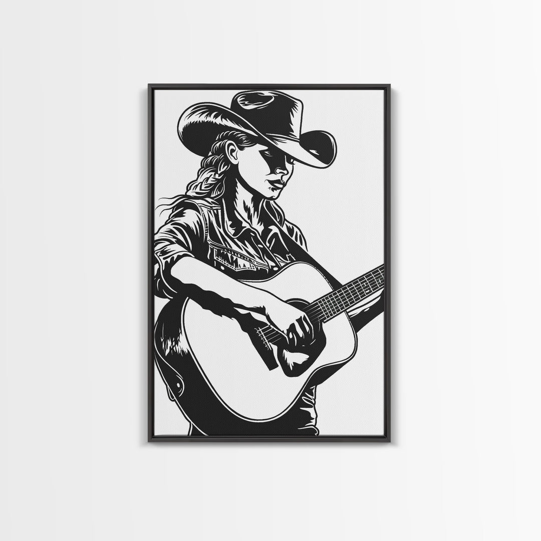 Cowboy in Desert Art Print, Western Silhouette Framed Canvas, Vintage Southwest Scene, Rustic Western Home Decor, Unique Wall Art