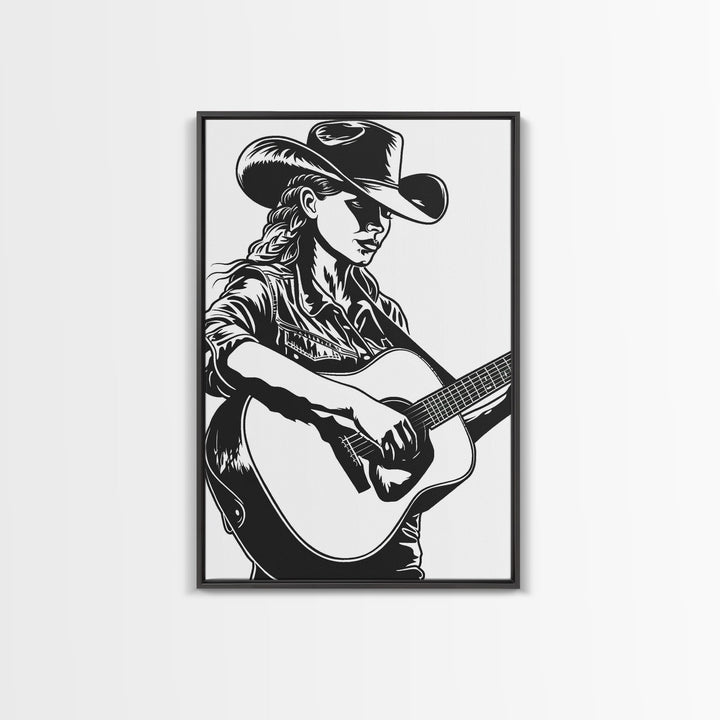 Cowboy in Desert Art Print, Western Silhouette Framed Canvas, Vintage Southwest Scene, Rustic Western Home Decor, Unique Wall Art