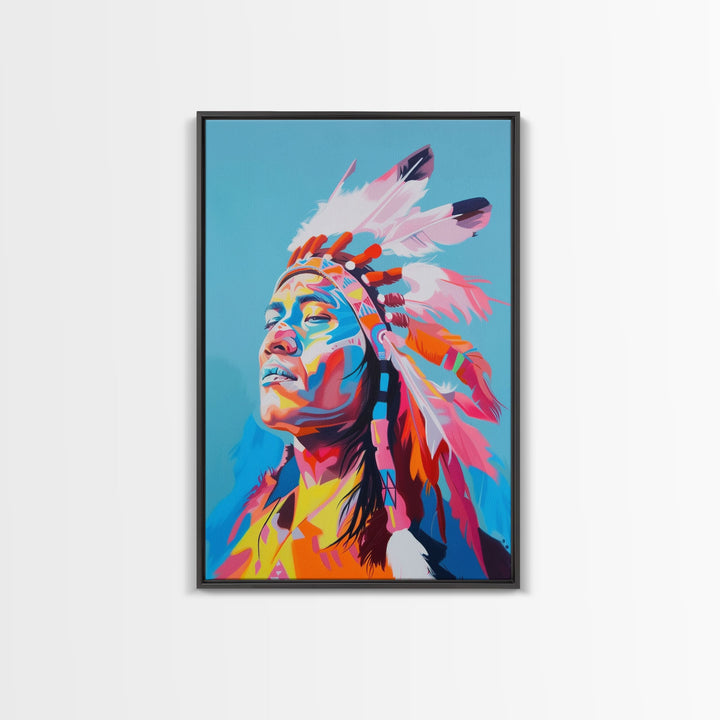 Bold Native American Headdress Framed Canvas Print - Striking Wall Art, Living Room Decor, Colorful Tribal Art for Home Decoration