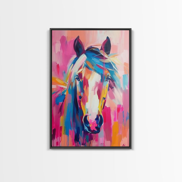 Colorful Horse Portrait Art - Framed Canvas Print, Vibrant Living Room Decor, Unique Wall Art, Bedroom Decor