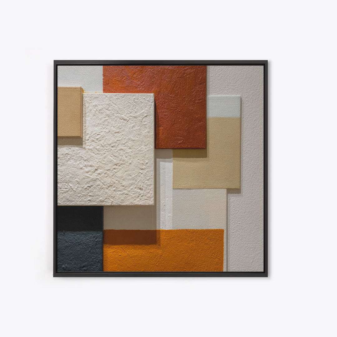 Mid Century Color Block Composition Framed Canvas Print, Wall Art, Art, Living Room Decor, Fine Art, Wall Clock, WAL-1x1-12