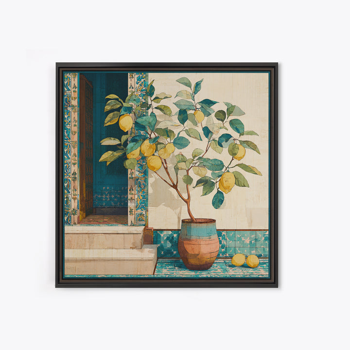 Mediterranean Lemon Branch Still Life Canvas Print, Wall Art, Framed Wall Art, Living Room Decor, Fine Art, Fine Art Print, WAL-1x1-22