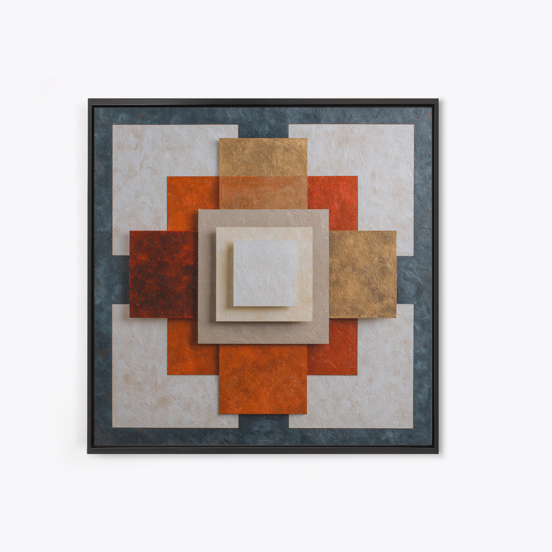 Modern Geometric Composition for Living Spaces Framed Canvas Print, Wall Art, Heart, Living Room Decor, Fine Art, WAL-1x1-28