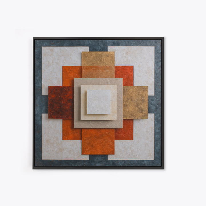 Modern Geometric Composition for Living Spaces Framed Canvas Print, Wall Art, Heart, Living Room Decor, Fine Art, WAL-1x1-28