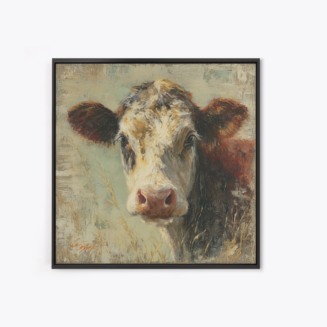 Rustic Farmhouse Cow Portrait Framed Canvas Print, Wall Art, Framed Wall Art, Living Room Decor, Fine Art, Fine Art Print, WAL-1x1-43