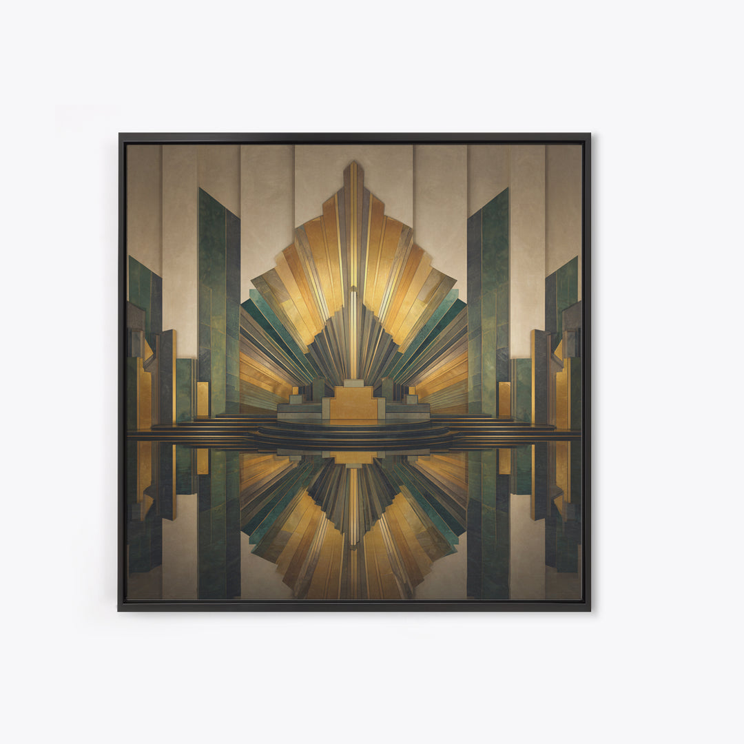 Art Deco Gold Fan Pattern Framed Canvas Print, Wall Art, Wall Art Prints, Living Room Decor, Fine Art, Abstract Art, WAL-1x1-44