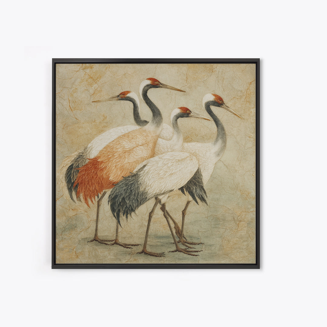 Monochrome Ink Crane Composition Framed Canvas Print, Wall Art, Art, Living Room Decor, Fine Art, Wall Clock, WAL-1x1-48