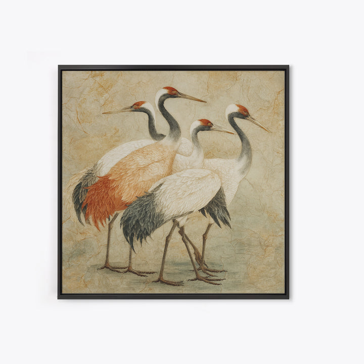 Monochrome Ink Crane Composition Framed Canvas Print, Wall Art, Art, Living Room Decor, Fine Art, Wall Clock, WAL-1x1-48