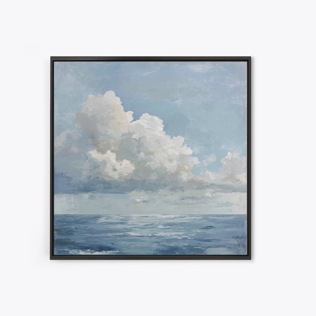 Classic Seascape with Dramatic Clouds Framed Canvas Print, Wall Art, Living Room Decor, Oil Painting, Minimalist Decor, WAL-1x1-51