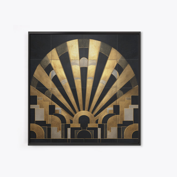 Art Deco Gold Fan Pattern Framed Canvas Print, Wall Art, Canvas Wall Art, Living Room Decor, Fine Art, Statement Artwork, WAL-1x1-68