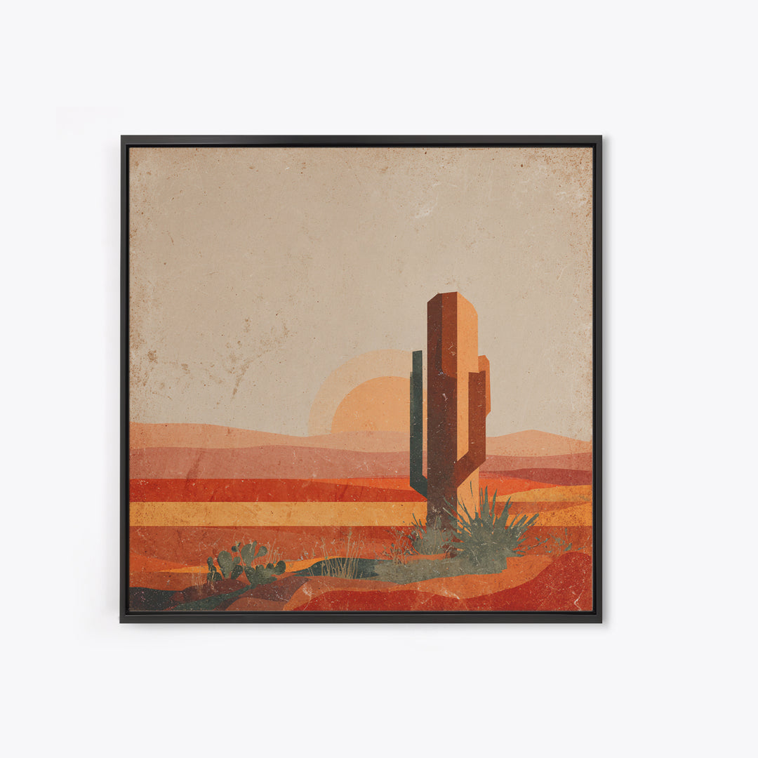 Desert Landscape in Warm Terracotta Tones Framed Canvas Print, Wall Art, Metal Wall Art, Living Room Decor, Oil Painting, WAL-1x1-7