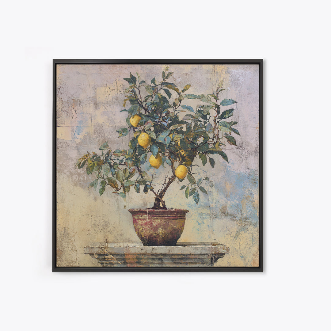Mediterranean Lemon Branch Still Life Framed Canvas Print, Wall Art, Prints Wall Art, Living Room Decor, Oil Painting, WAL-1x1-70