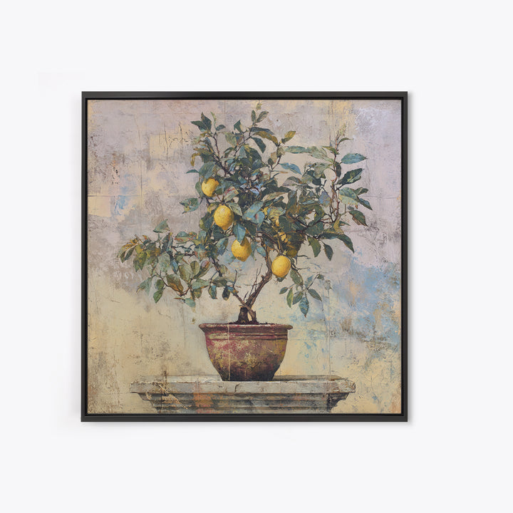 Mediterranean Lemon Branch Still Life Framed Canvas Print, Wall Art, Prints Wall Art, Living Room Decor, Oil Painting, WAL-1x1-70