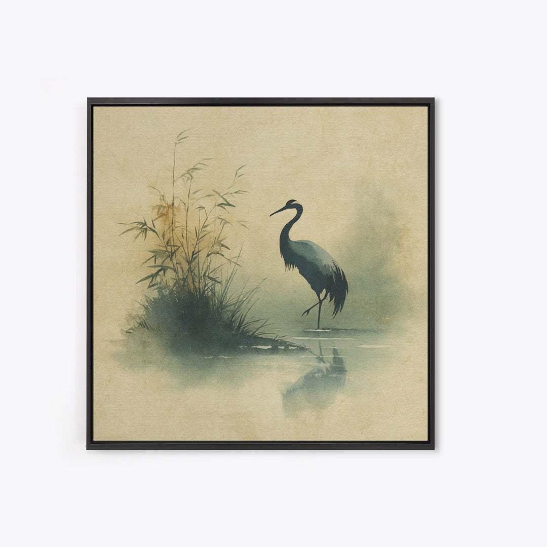 Monochrome Ink Crane Composition Framed Canvas Print, Wall Art, Wood Wall Art, Living Room Decor, Abstract Art, WAL-1x1-72