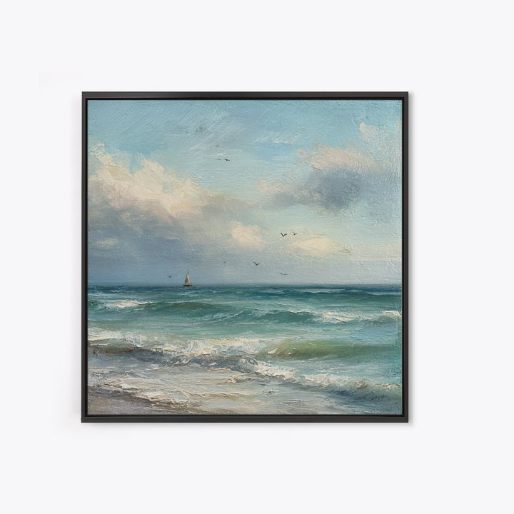 Classic Seascape with Dramatic Clouds Canvas Print, Wall Art, Statement Artwork, Living Room Decor, Fine Art, WAL-1x1-75