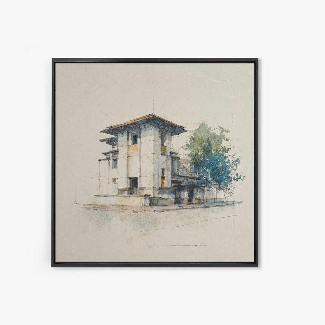 Black and White Architectural Study Framed Canvas Print, Wall Art, Fine Art Print, Living Room Decor, Fine Art, WAL-1x1-80