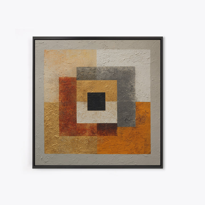 Mid Century Color Block Composition Framed Canvas Print, Wall Art, Wood Wall Art, Living Room Decor, Abstract Art, WAL-1x1-84