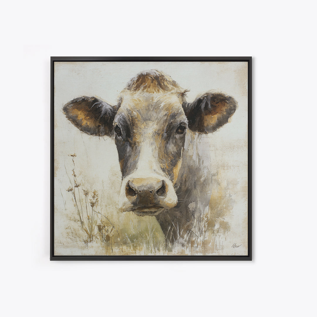 Rustic Farmhouse Cow Portrait Canvas Print, Wall Art, Room Decor, Living Room Decor, Oil Painting, Printable Wall Art, WAL-1x1-91
