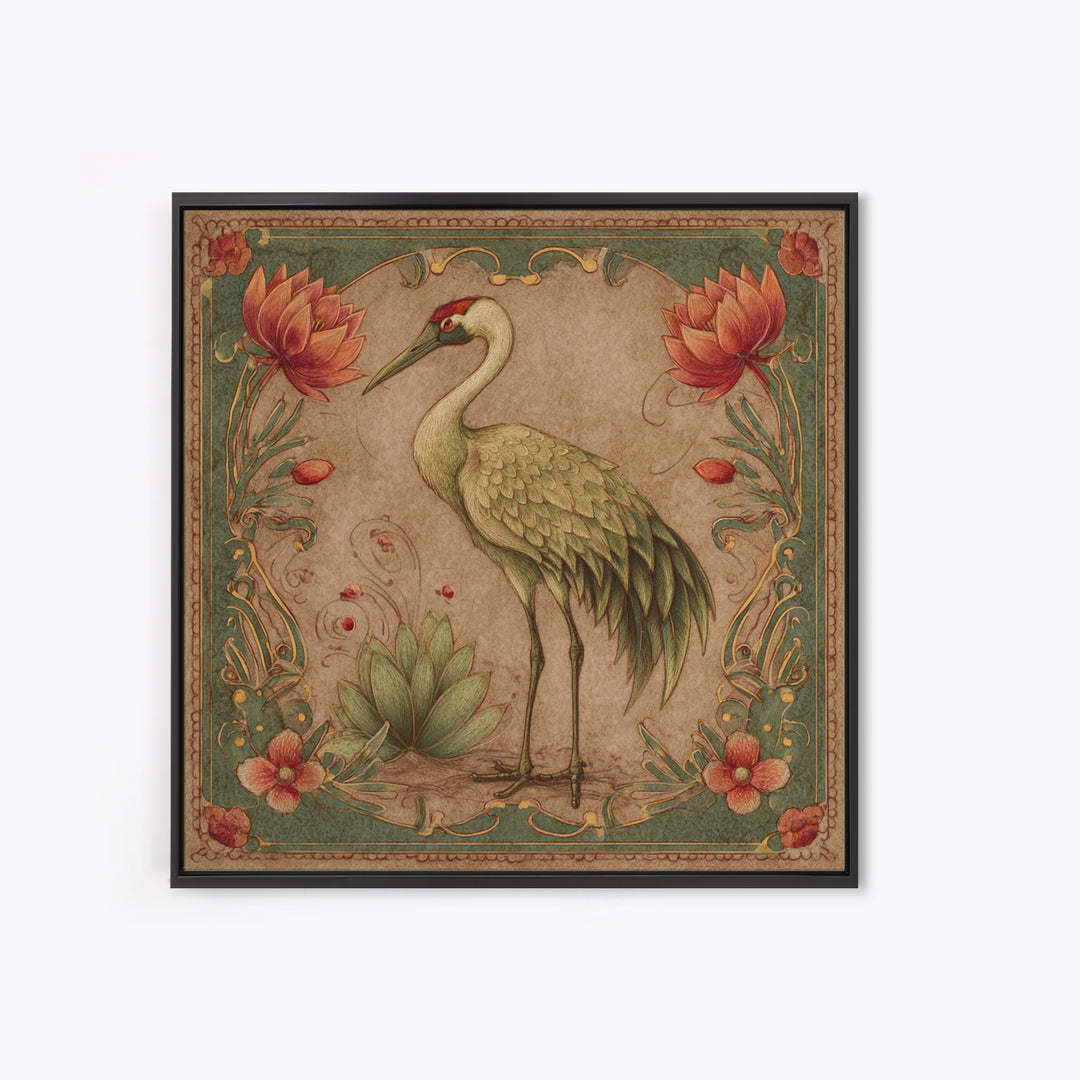 Monochrome Ink Crane Composition Framed Canvas Print, Wall Art, Art Print, Living Room Decor, Fine Art, Wall Hanging, WAL-1x1-96