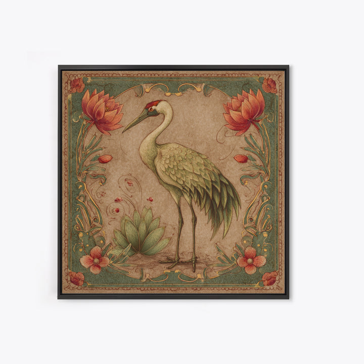 Monochrome Ink Crane Composition Framed Canvas Print, Wall Art, Art Print, Living Room Decor, Fine Art, Wall Hanging, WAL-1x1-96
