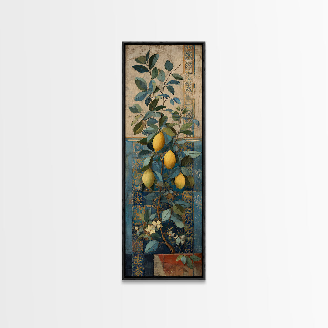 Mediterranean Lemon Branch Still Life Canvas Print, Wall Art, Textured Wall Art, Living Room Decor, Watercolor Art, WAL-1x3-10