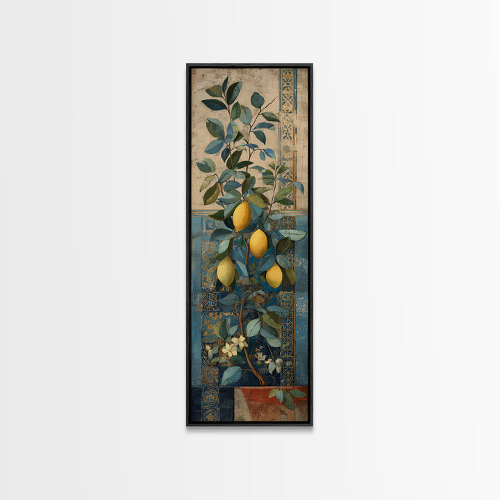 Mediterranean Lemon Branch Still Life Canvas Print, Wall Art, Textured Wall Art, Living Room Decor, Watercolor Art, WAL-1x3-10