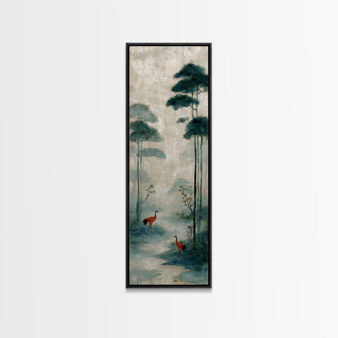Monochrome Ink Crane Composition Canvas Print, Wall Art, Living Room Decor, Oil Painting, Metal Wall Art, Digital Wall Art, WAL-1x3-12