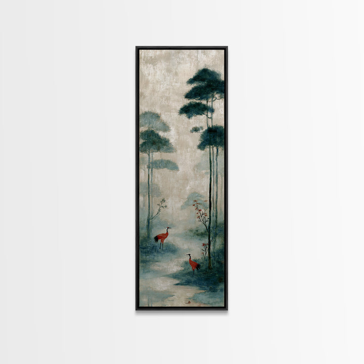 Monochrome Ink Crane Composition Canvas Print, Wall Art, Living Room Decor, Oil Painting, Metal Wall Art, Digital Wall Art, WAL-1x3-12