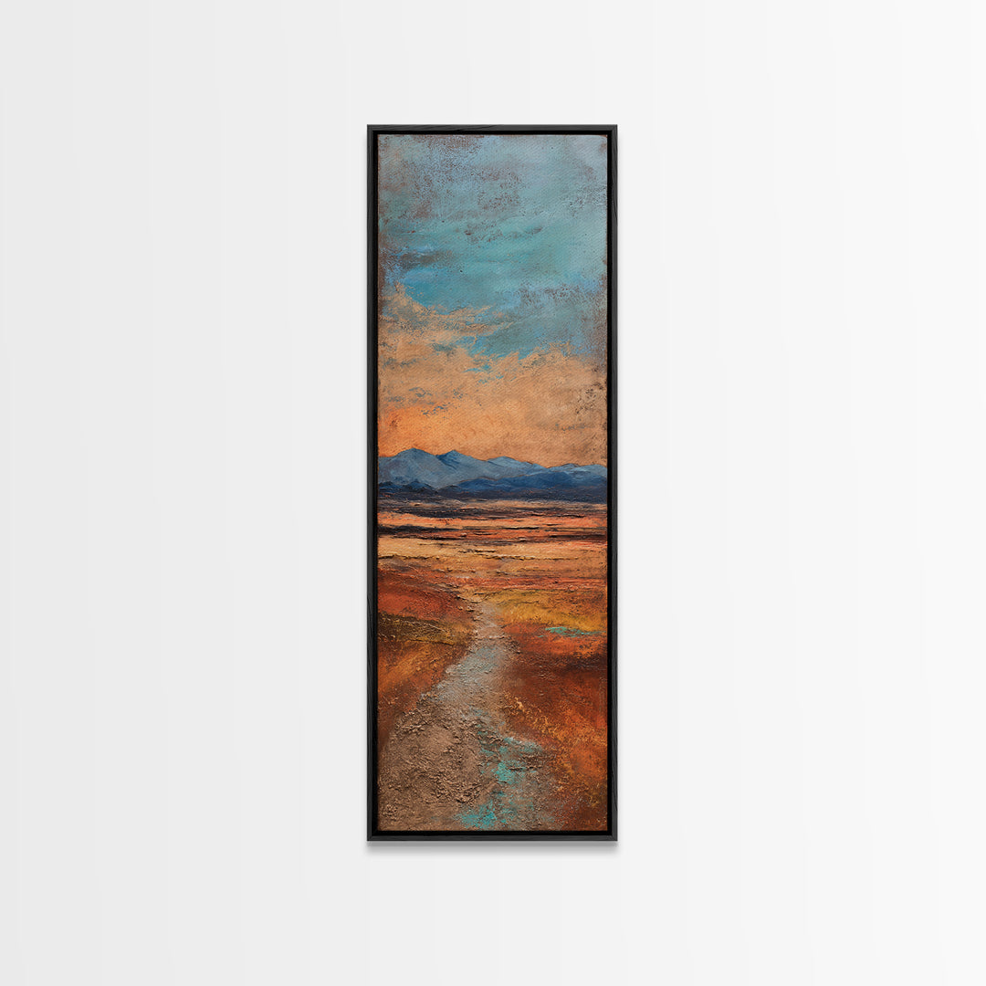 Desert Landscape in Warm Terracotta Tones Framed Canvas Print, Wall Art, Metal Wall Art, Living Room Decor, Oil Painting, WAL-1x3-19