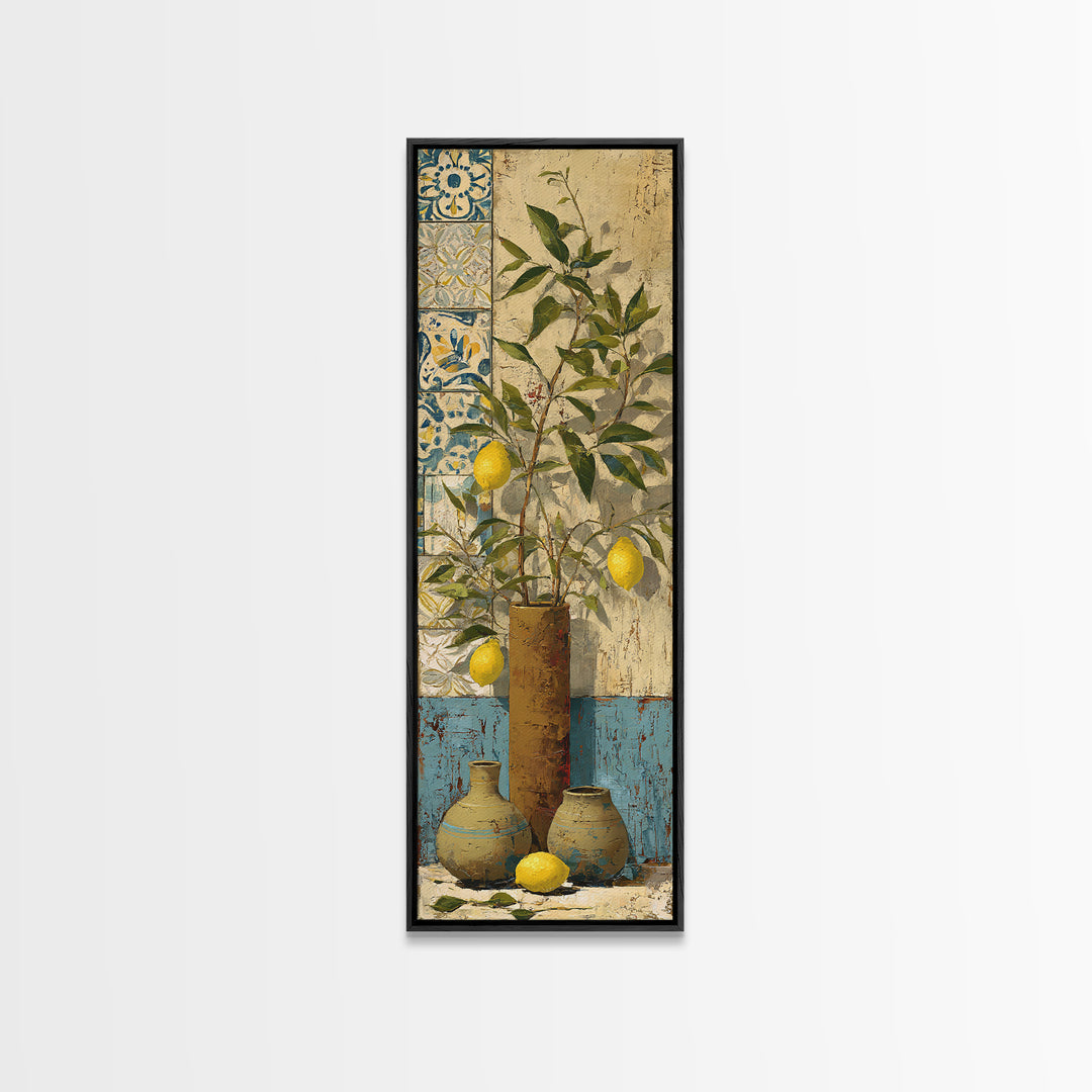 Mediterranean Lemon Branch Still Life Framed Canvas Print, Wall Art, Abstract Wall Art, Living Room Decor, Fine Art, WAL-1x3-34