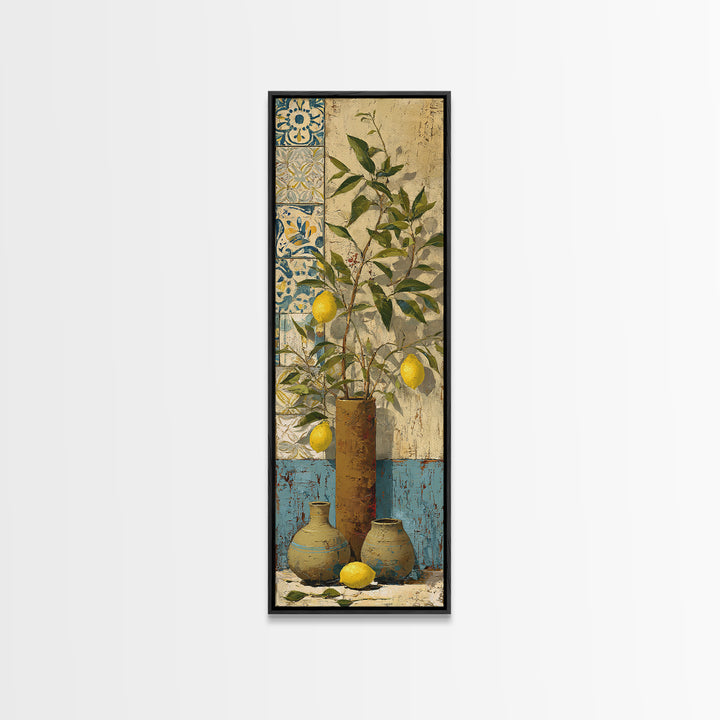 Mediterranean Lemon Branch Still Life Framed Canvas Print, Wall Art, Abstract Wall Art, Living Room Decor, Fine Art, WAL-1x3-34