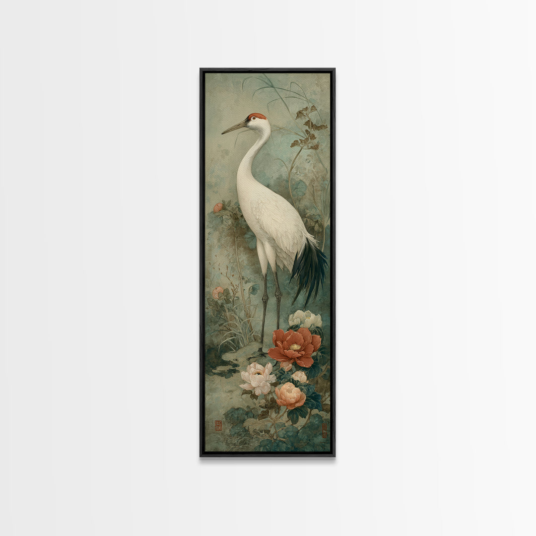 Monochrome Ink Crane Composition Framed Canvas Print, Wall Art, Art Print, Living Room Decor, Fine Art, Wall Hanging, WAL-1x3-36