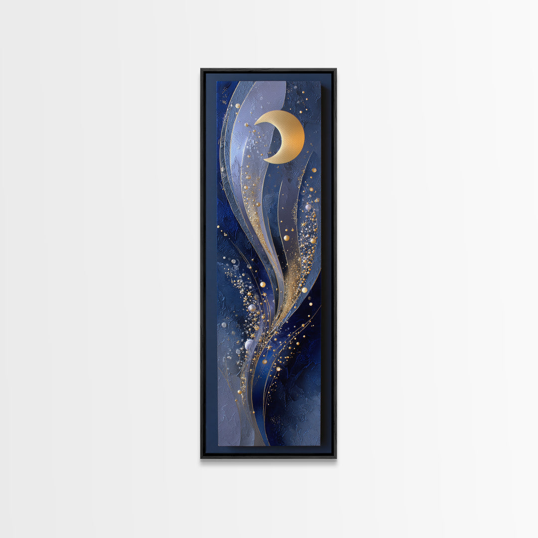 Celestial Moon and Stars Artwork Framed Canvas Print, Wall Art, Fine Art Print, Living Room Decor, Fine Art, WAL-1x3-50