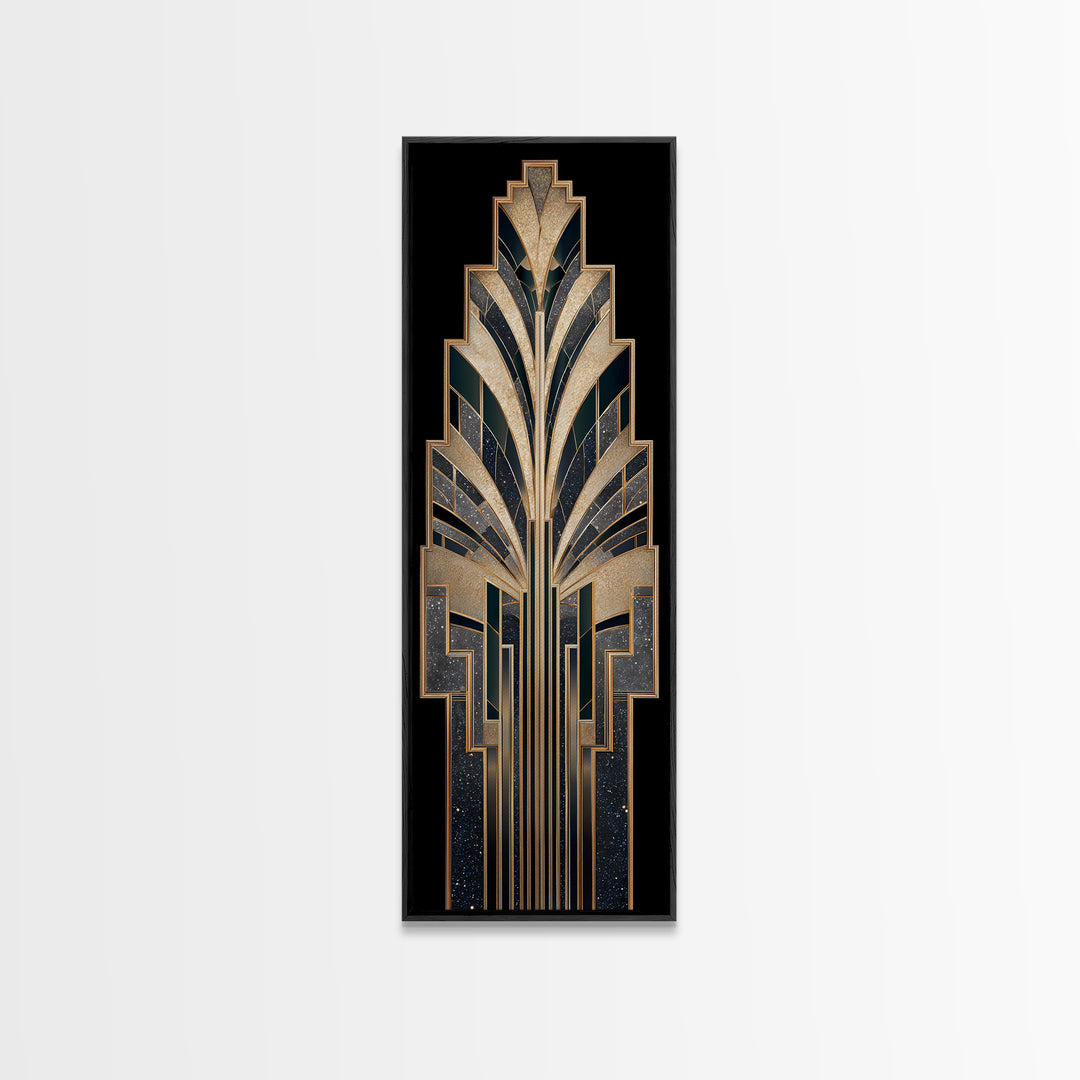Art Deco Gold Fan Pattern Canvas Print, Wall Art, Large Wall Art, Living Room Decor, Fine Art, Abstract Wall Art, WAL-1x3-56