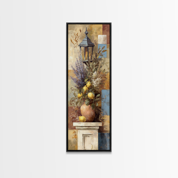 Mediterranean Lemon Branch Still Life Framed Canvas Print, Wall Art, Abstract Wall Art, Living Room Decor, Fine Art, WAL-1x3-58