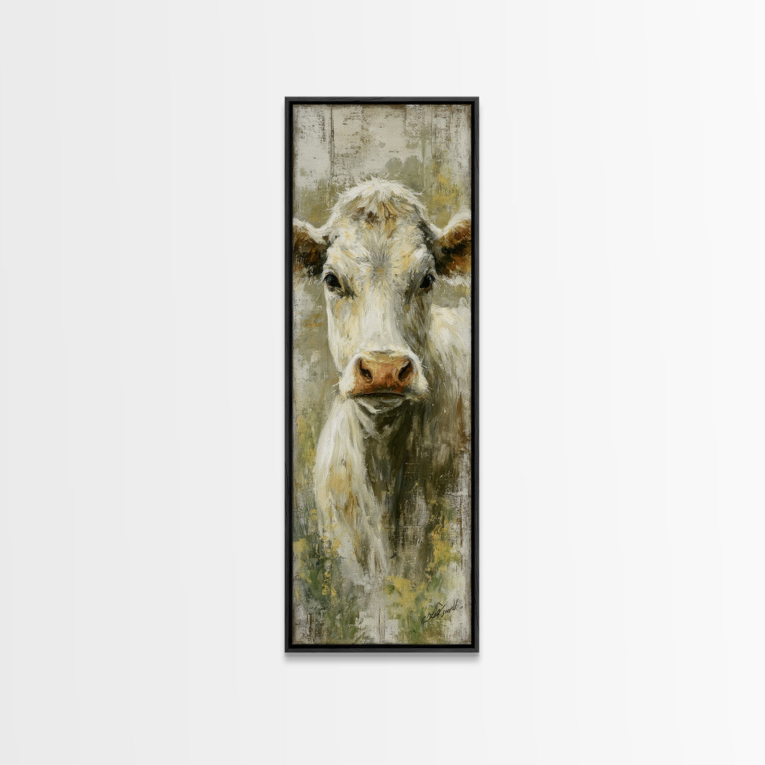 Rustic Farmhouse Cow Portrait Canvas Print, Wall Art, Canvas, Living Room Decor, Oil Painting, Canvas Wall Art, WAL-1x3-7