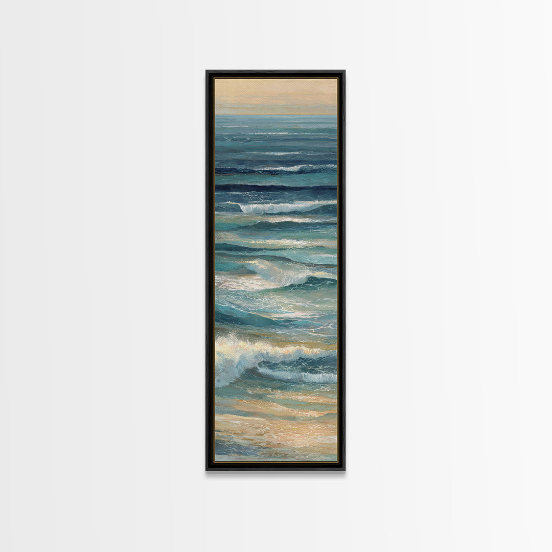 Coastal Aerial Water Study Framed Canvas Print, Wall Art, Gallery Decor, Living Room Decor, Fine Art, Home Decor, WAL-1x3-71