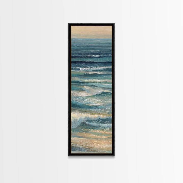 Coastal Aerial Water Study Framed Canvas Print, Wall Art, Gallery Decor, Living Room Decor, Fine Art, Home Decor, WAL-1x3-71