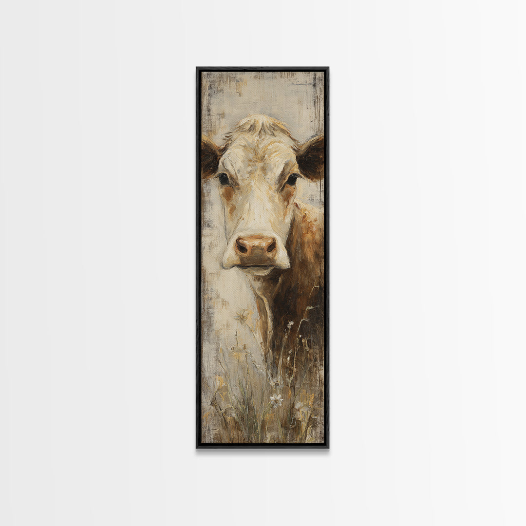 Rustic Farmhouse Cow Portrait Framed Canvas Print, Wall Art, Prints Wall Art, Living Room Decor, Fine Art, Textured Painting, WAL-1x3-79