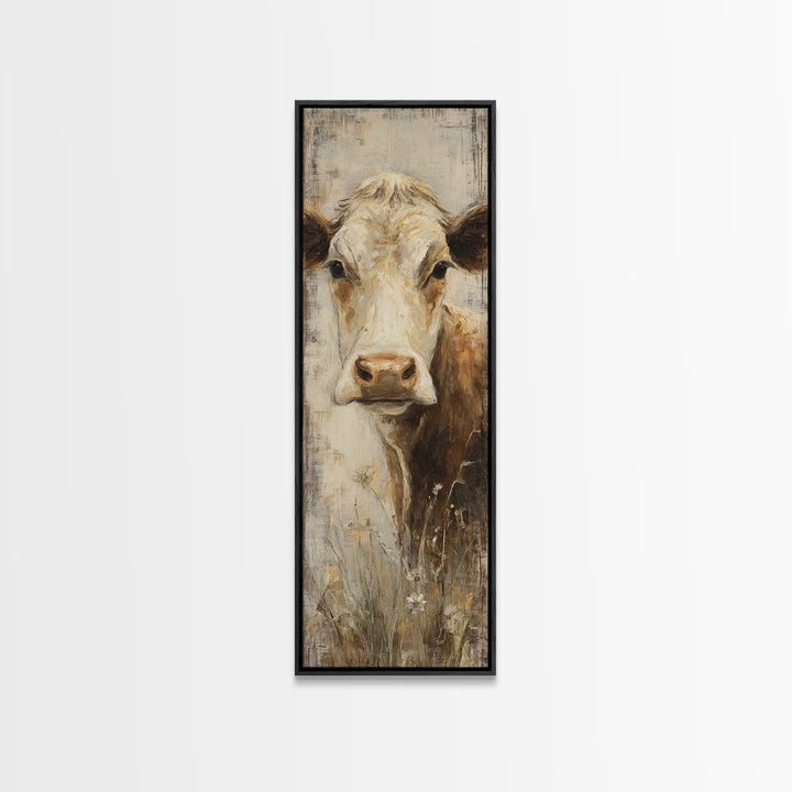 Rustic Farmhouse Cow Portrait Framed Canvas Print, Wall Art, Prints Wall Art, Living Room Decor, Fine Art, Textured Painting, WAL-1x3-79