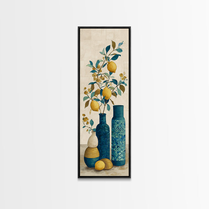 Mediterranean Lemon Branch Still Life Canvas Print, Wall Art, Boho Decor, Living Room Decor, Fine Art, Painting, WAL-1x3-82