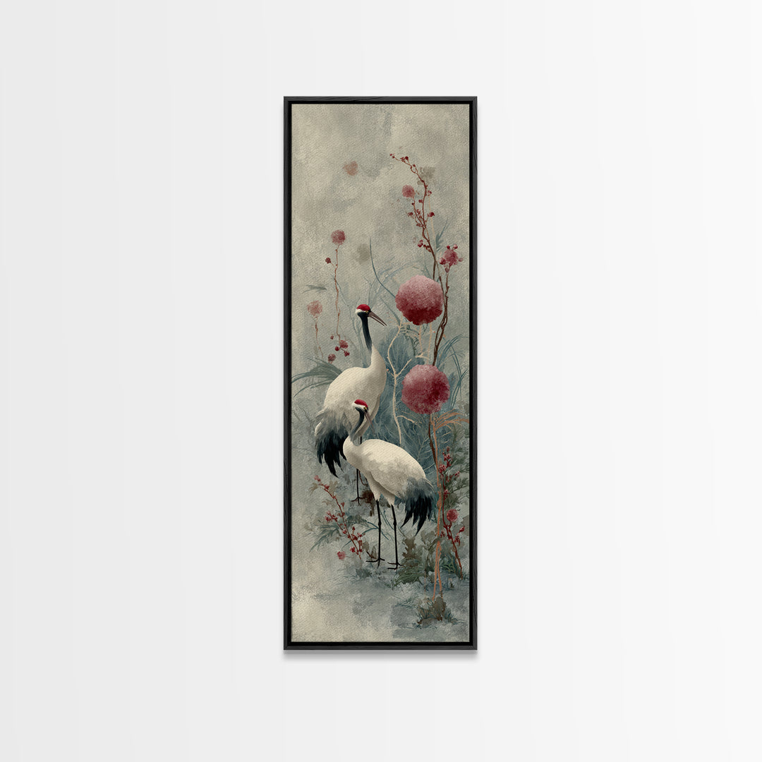 Monochrome Ink Crane Composition Framed Canvas Print, Wall Art, Art Deco, Living Room Decor, Fine Art, Abstract Wall Art, WAL-1x3-84
