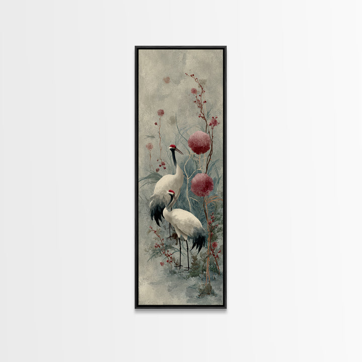 Monochrome Ink Crane Composition Framed Canvas Print, Wall Art, Art Deco, Living Room Decor, Fine Art, Abstract Wall Art, WAL-1x3-84
